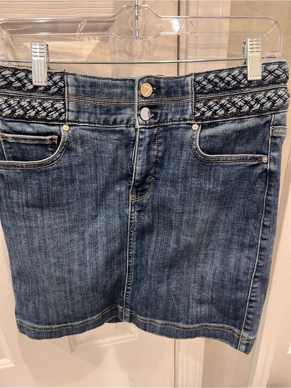 White House Black Market Dark Blue Denim Skirt with Braided Waist